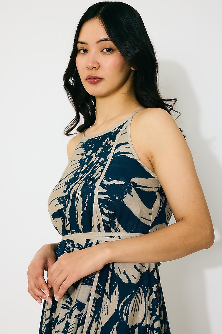 Blue & Beige Muslin Cotton Silk Floral Maxi Vacation Dress by Koai at Pernia's Pop Up Shop