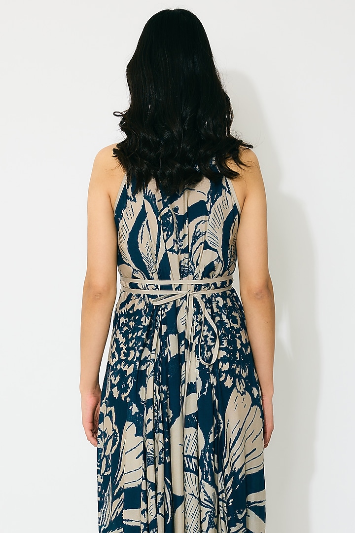 Blue & Beige Muslin Cotton Silk Floral Maxi Vacation Dress by Koai at Pernia's Pop Up Shop