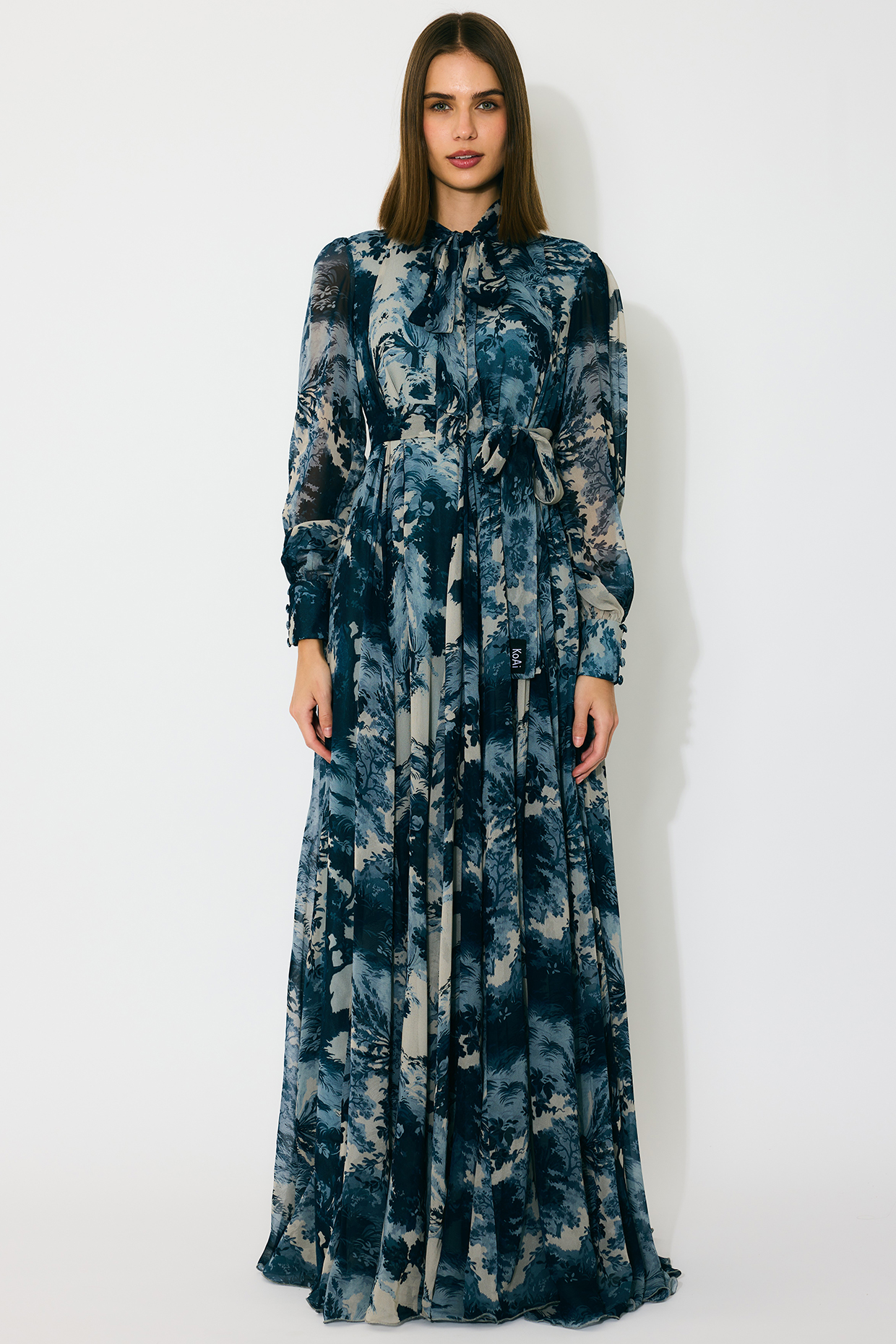 Blue & Indigo Georgette Printed Maxi Vacation Dress by Koai at Pernia's Pop Up Shop