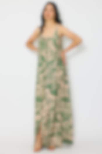 Peach & Green Muslin Cotton Silk Maxi Vacation Dress by Koai at Pernia's Pop Up Shop