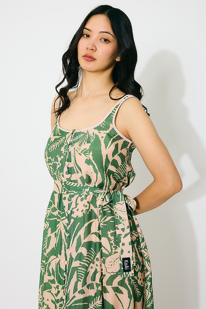Peach & Green Muslin Cotton Silk Maxi Vacation Dress by Koai at Pernia's Pop Up Shop