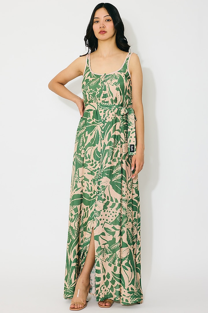 Peach & Green Muslin Cotton Silk Maxi Vacation Dress by Koai at Pernia's Pop Up Shop