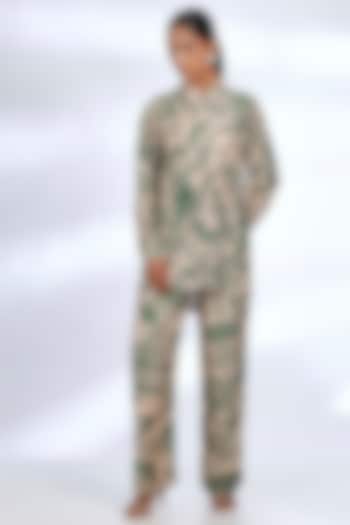 Peach & Green Muslin Cotton Silk Digital Printed Co-Ord Set by Koai at Pernia's Pop Up Shop