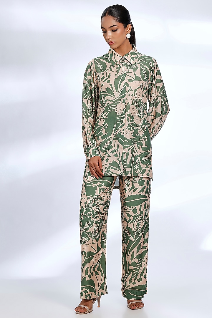 Peach & Green Muslin Cotton Silk Digital Printed Co-Ord Set by Koai at Pernia's Pop Up Shop