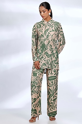 Peach & Green Muslin Cotton Silk Digital Printed Co-Ord Set by Koai