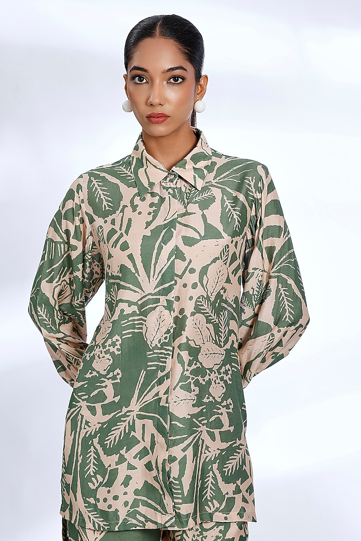 Peach & Green Muslin Cotton Silk Digital Printed Co-Ord Set by Koai at Pernia's Pop Up Shop