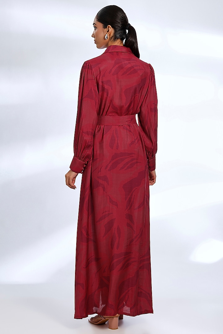 Red & Pink Muslin Cotton Silk Floral Printed Shirt Summer Dress by Koai at Pernia's Pop Up Shop