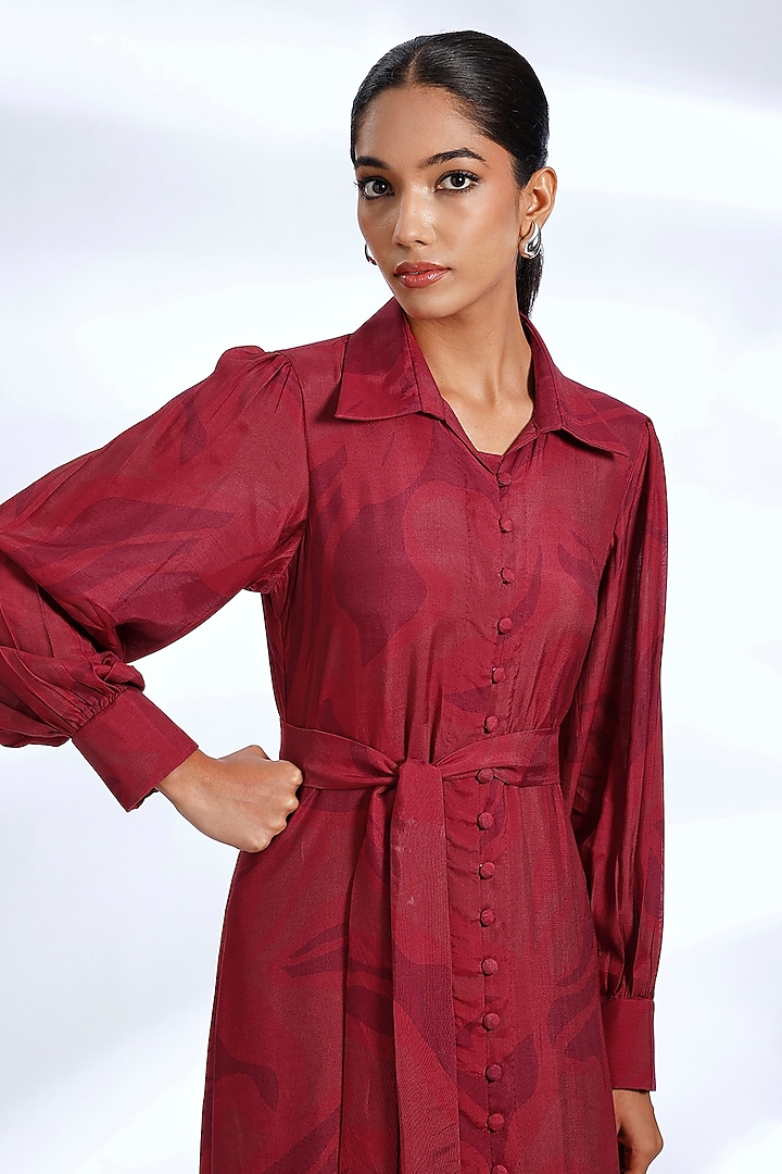 Red & Pink Muslin Cotton Silk Floral Printed Shirt Summer Dress by Koai at Pernia's Pop Up Shop