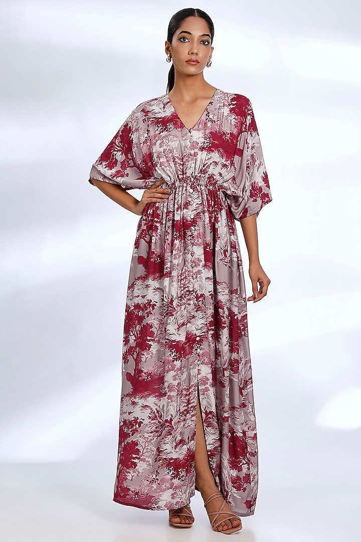 Multi-Colored Muslin Cotton Silk Digital Printed Kaftan Summer Dress by Koai at Pernia's Pop Up Shop