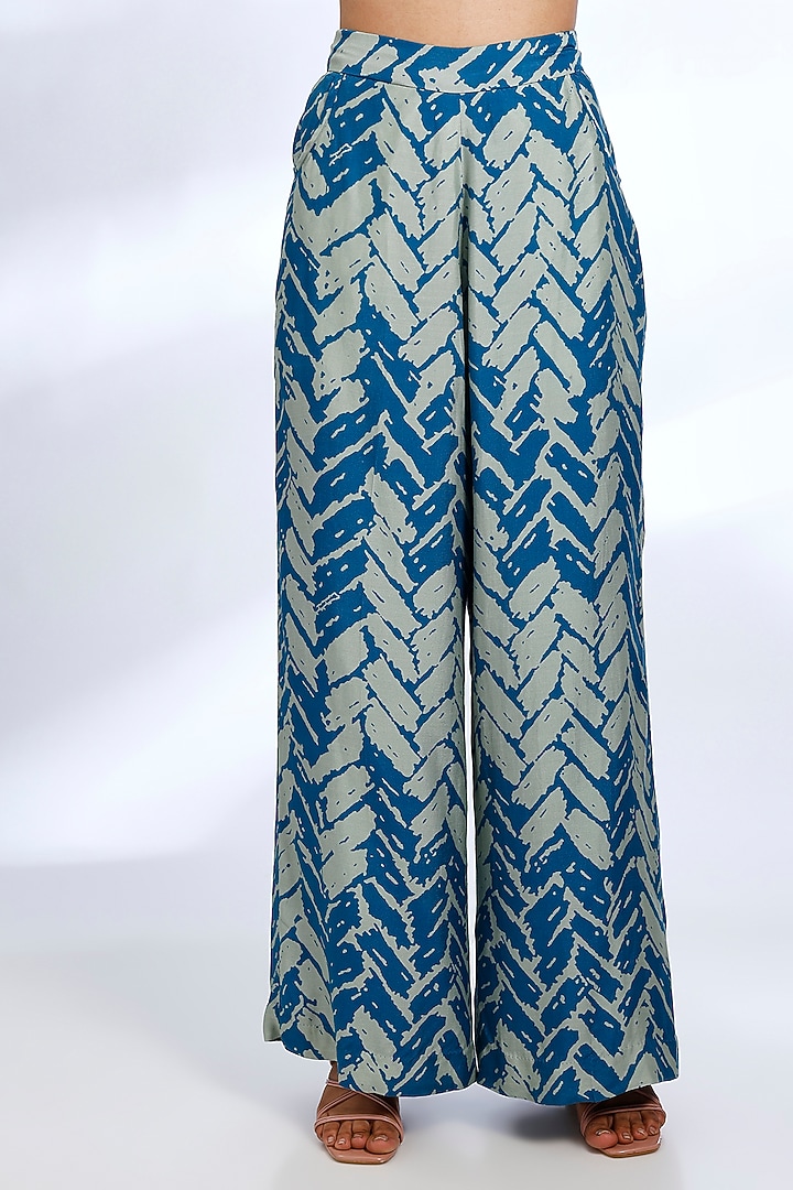 Aqua Blue Muslin Cotton Silk Chevron Digital Printed Co-Ord Set by Koai at Pernia's Pop Up Shop
