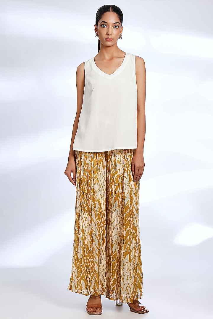 Beige & Mustard Georgette Chevron Printed Co-Ord Set by Koai at Pernia's Pop Up Shop