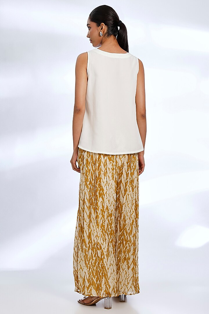 Beige & Mustard Georgette Chevron Printed Co-Ord Set by Koai at Pernia's Pop Up Shop