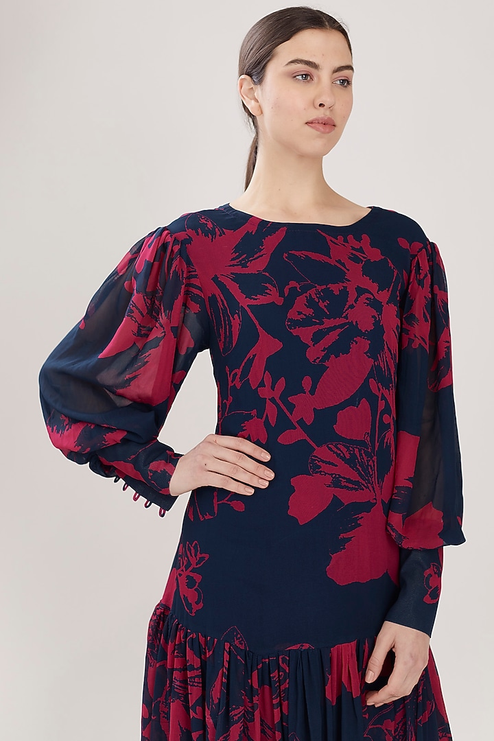 Blue & Pink Printed Vacation Dress by Koai at Pernia's Pop Up Shop