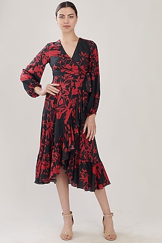 Dark Green & Red Floral Dress by Koai