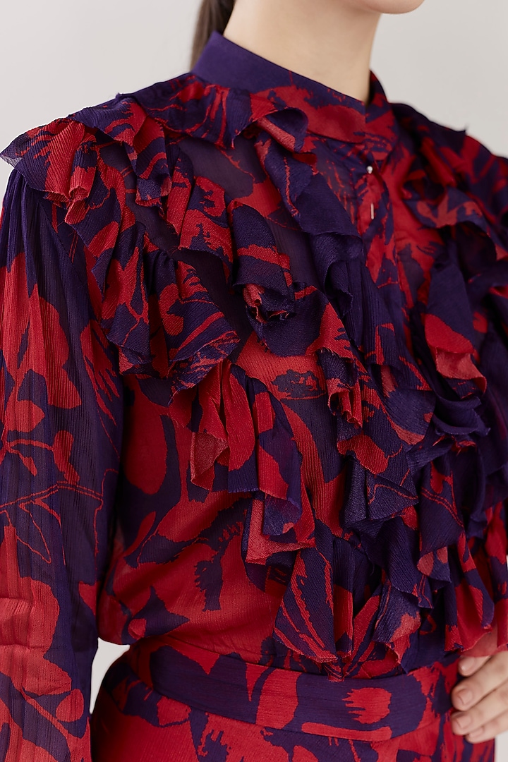 Blue & Red Top With Frills by Koai at Pernia's Pop Up Shop