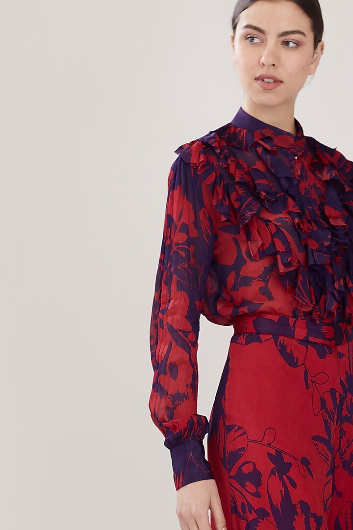 Blue & Red Floral Pants by Koai at Pernia's Pop Up Shop