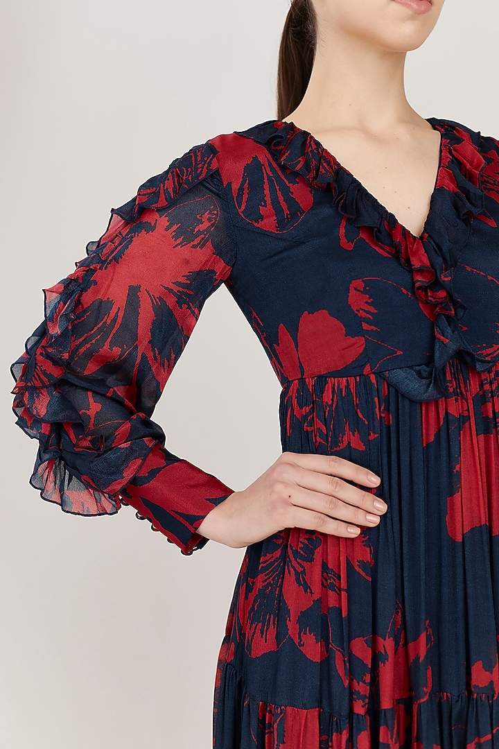 Blue & Red Floral Maxi Vacation Dress by Koai at Pernia's Pop Up Shop