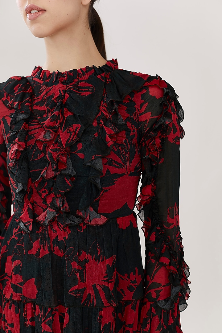 Dark Green & Red Floral Mini Vacation Dress by Koai at Pernia's Pop Up Shop