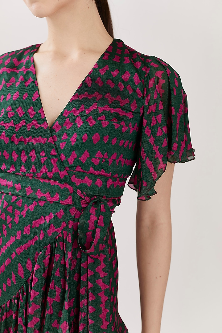 Green & Pink Wrap Summer Dress by Koai at Pernia's Pop Up Shop