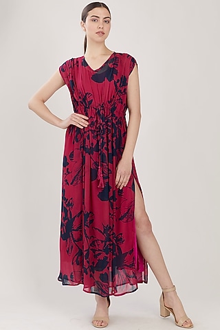 Blue & Red Kaftan Dress With Slip by Koai