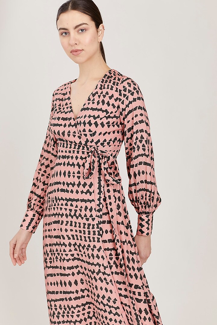 Pink & Dark Green Abstract Wrap Vacation Dress by Koai at Pernia's Pop Up Shop