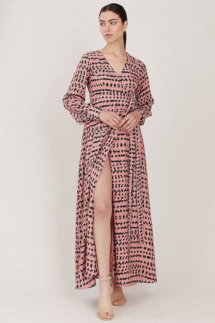 Pink & Dark Green Abstract Wrap Vacation Dress by Koai at Pernia's Pop Up Shop