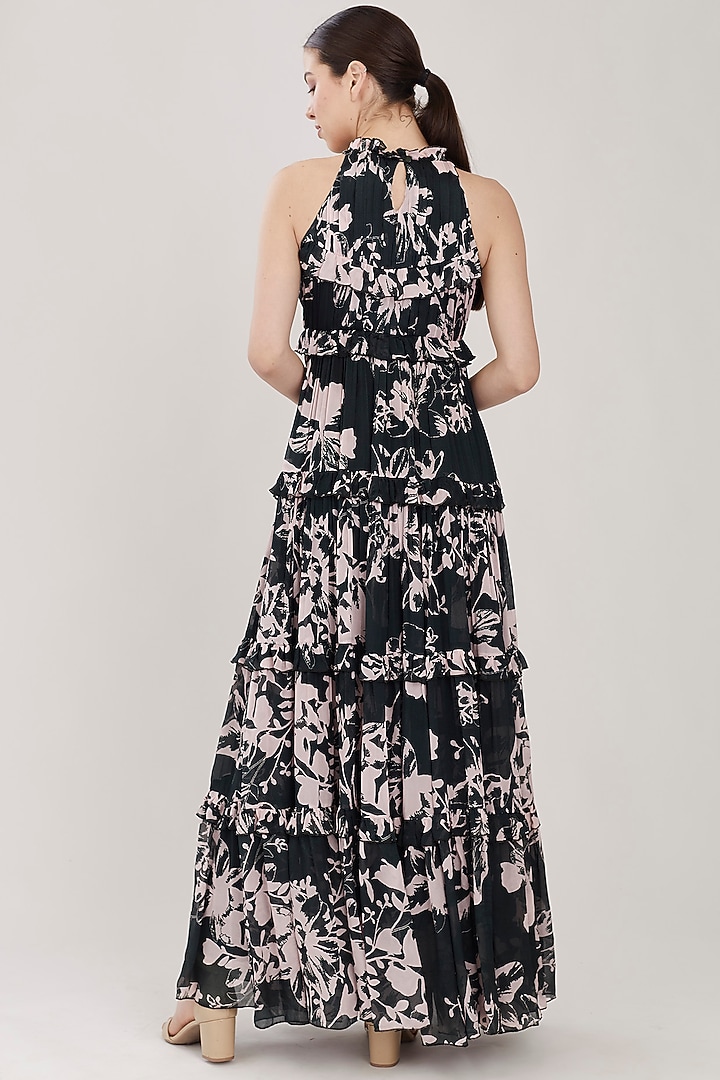 Pink & Dark Green Vacation Dress With Frills by Koai at Pernia's Pop Up Shop