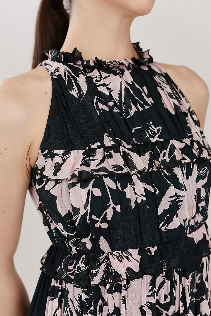 Pink & Dark Green Vacation Dress With Frills by Koai at Pernia's Pop Up Shop