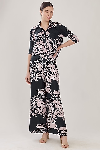 Pink & Dark Green Floral Shirt by Koai