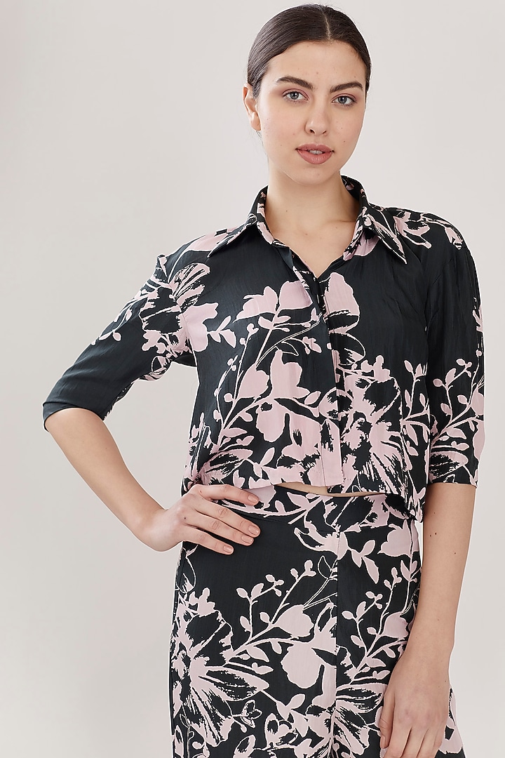Pink & Dark Green Floral Shirt by Koai at Pernia's Pop Up Shop