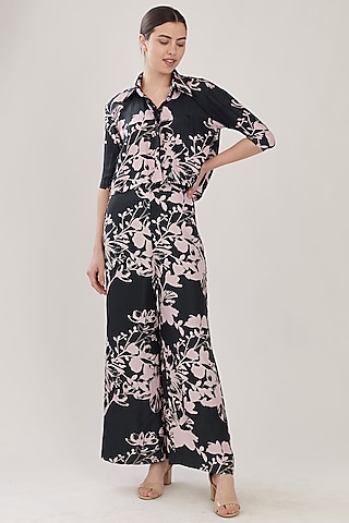 Pink & Dark Green Floral Pants by Koai