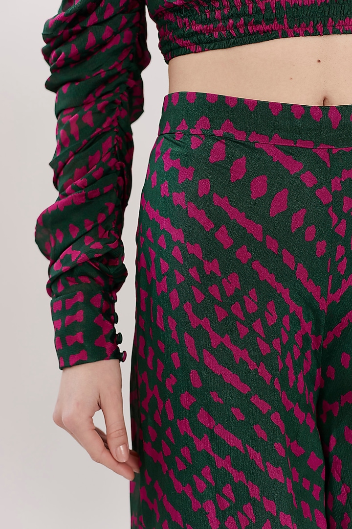 Pink & Dark Green Abstract Flared Pants by Koai at Pernia's Pop Up Shop