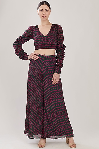 Pink & Dark Green Abstract Wrap Top by Koai