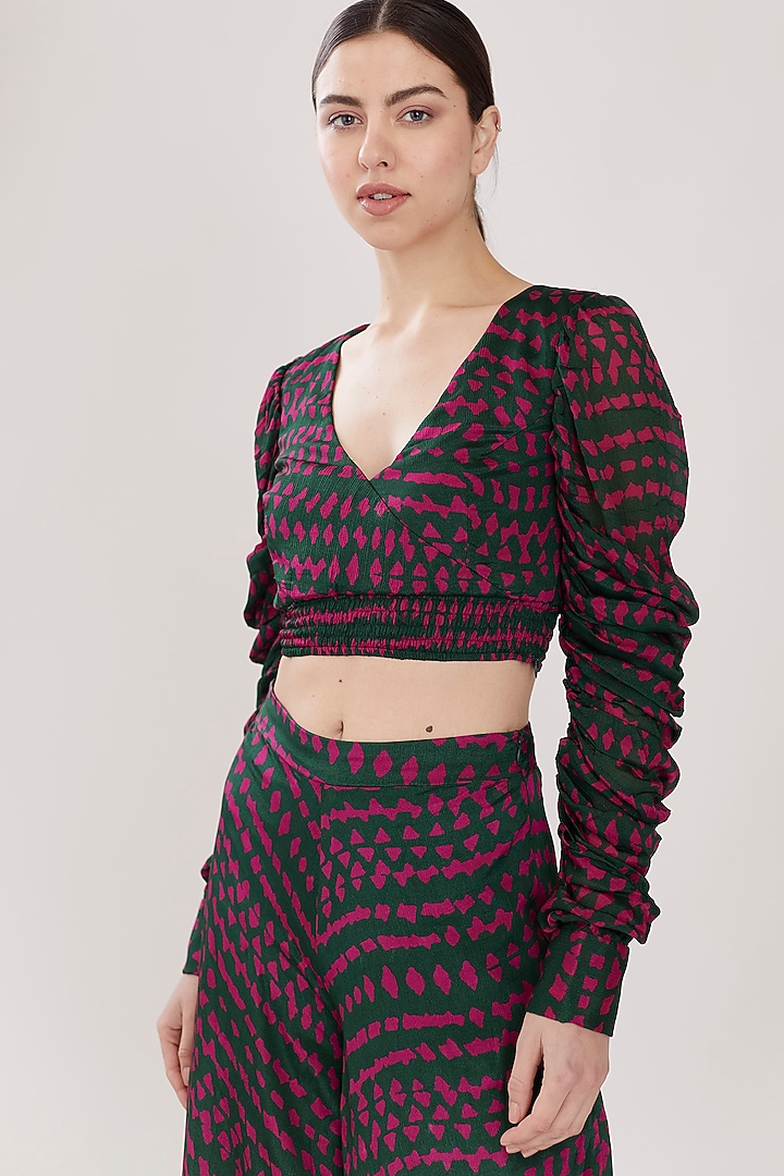Pink & Dark Green Abstract Wrap Top by Koai at Pernia's Pop Up Shop