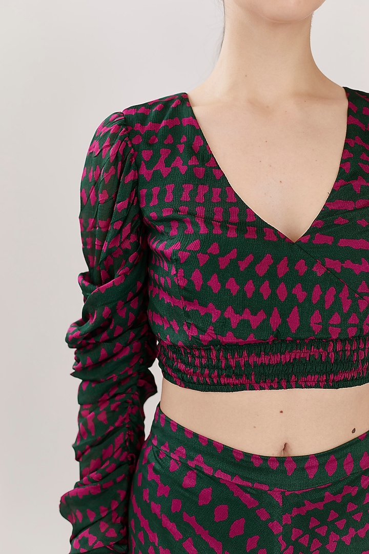 Pink & Dark Green Abstract Wrap Top by Koai at Pernia's Pop Up Shop