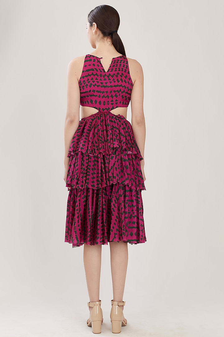 Pink & Dark Green Abstract Vacation Dress With Frills by Koai at Pernia's Pop Up Shop
