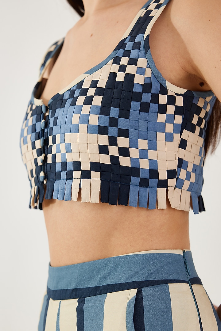 White & Blue Poplin Cotton Printed Bustier by Koai at Pernia's Pop Up Shop