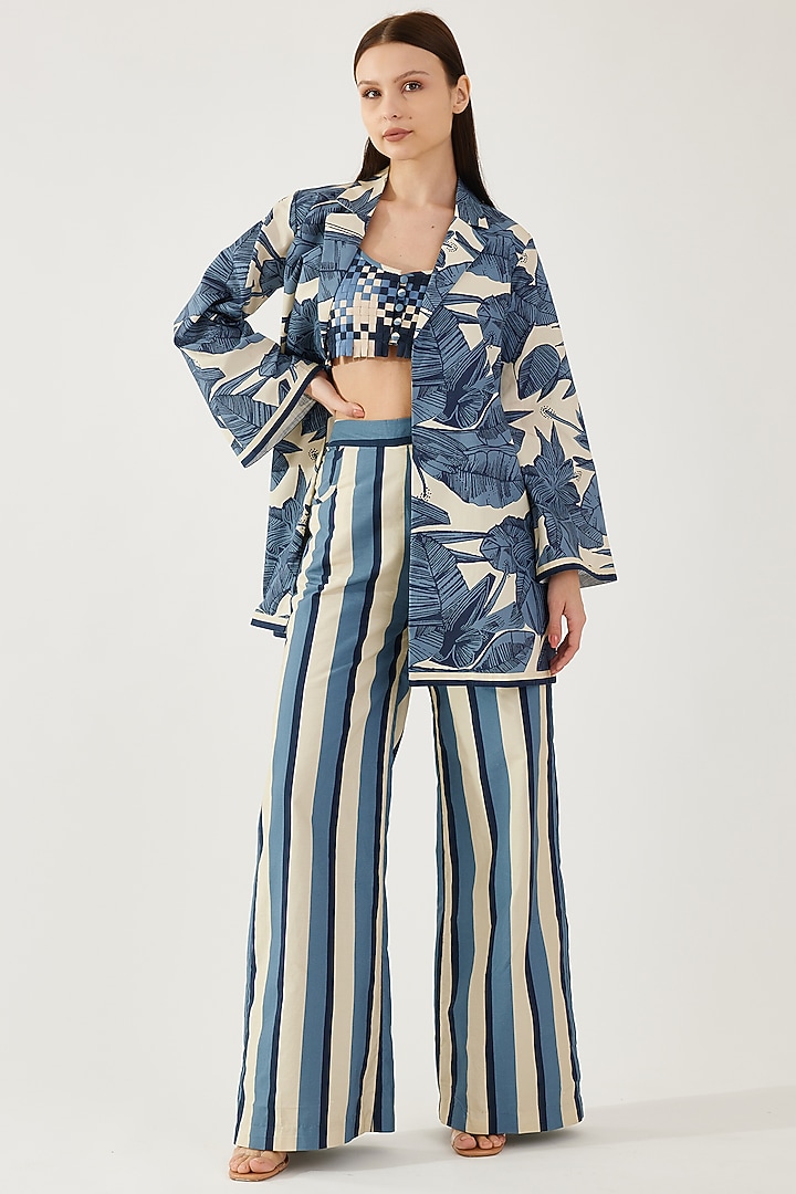 White & Blue Poplin Cotton Printed Bustier by Koai at Pernia's Pop Up Shop