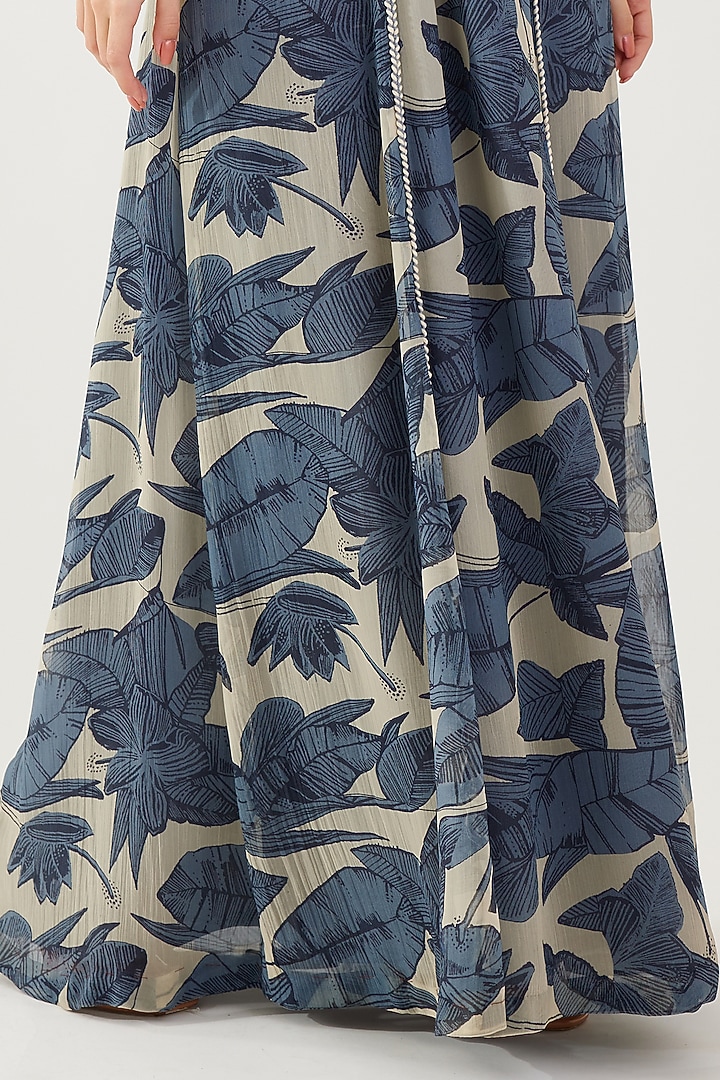 Blue & Cream Chiffon Embroidered Maxi Vacation Dress by Koai at Pernia's Pop Up Shop