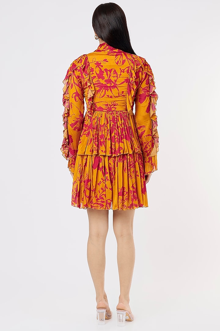 Mustard & Dark Pink Printed Vacation Dress by Koai at Pernia's Pop Up Shop