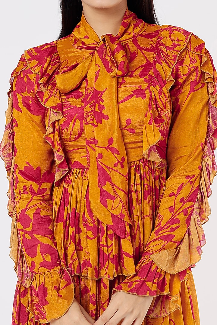 Mustard & Dark Pink Printed Vacation Dress by Koai at Pernia's Pop Up Shop