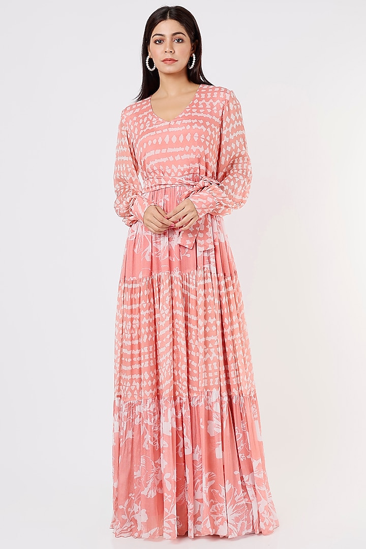 Blush Pink Printed Maxi Dress by Koai at Pernia's Pop Up Shop