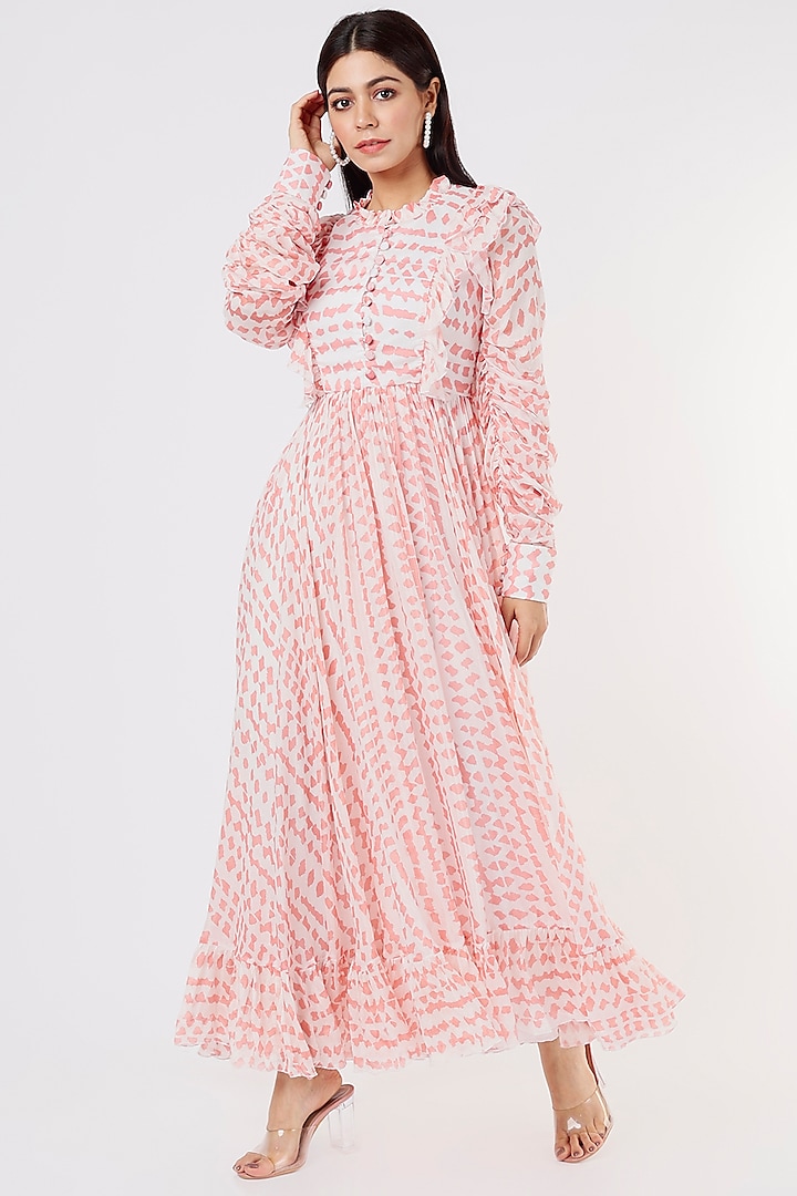 White & Pink Printed Dress by Koai