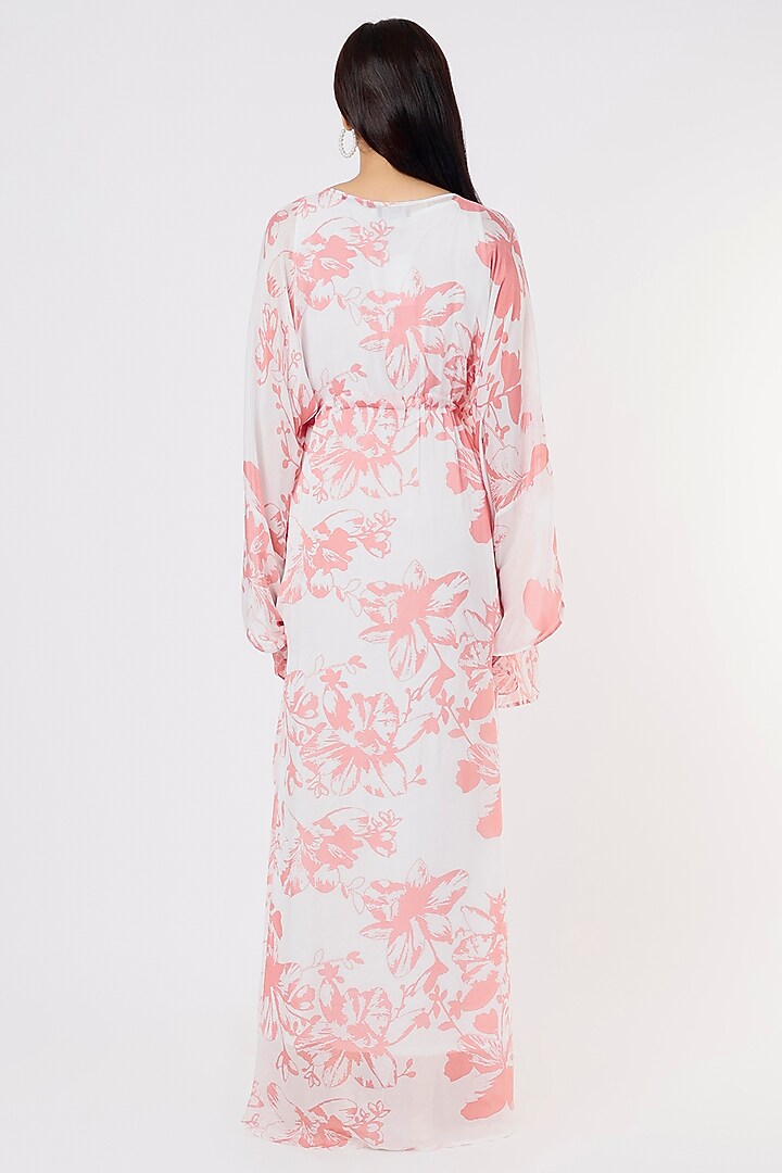 White & Pink Floral Printed Kaftan by Koai at Pernia's Pop Up Shop