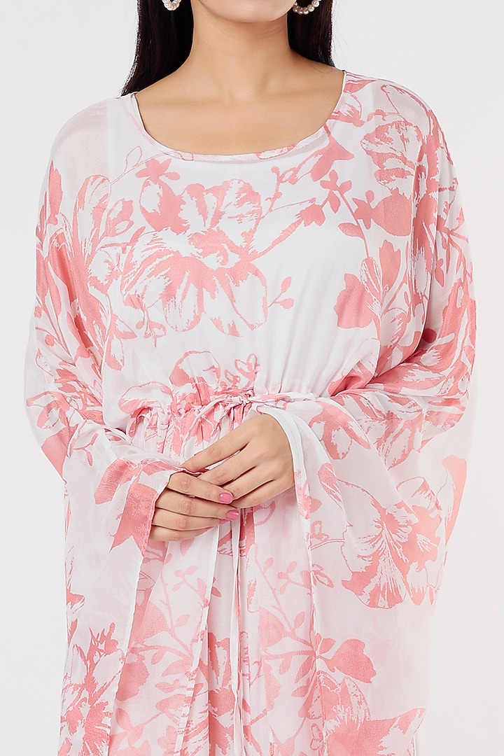 White & Pink Floral Printed Kaftan by Koai at Pernia's Pop Up Shop