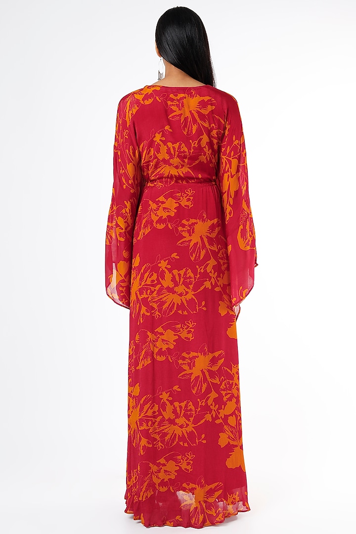 Dark Pink & Mustard Chiffon Kaftan by Koai at Pernia's Pop Up Shop