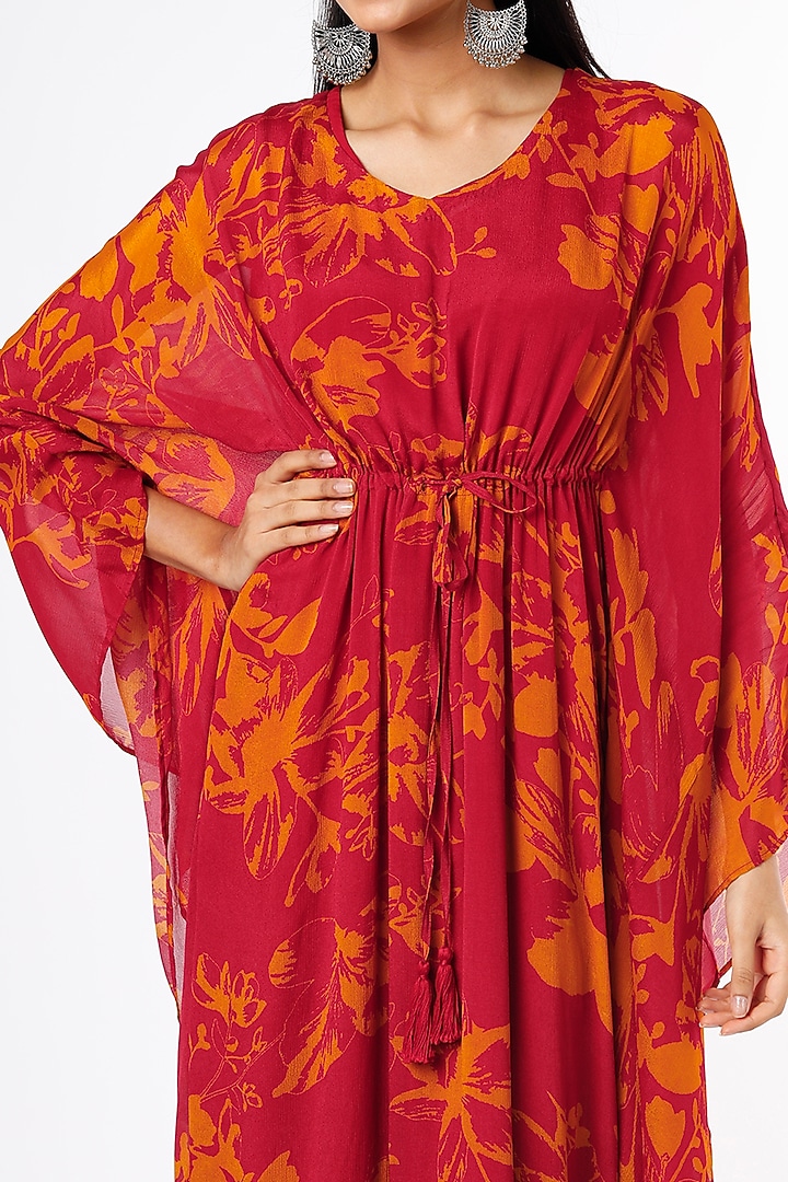Dark Pink & Mustard Chiffon Kaftan by Koai at Pernia's Pop Up Shop