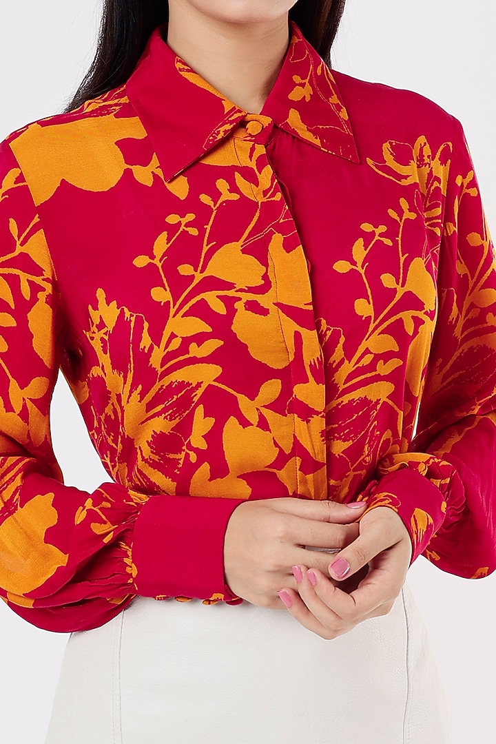 Dark Pink & Mustard Floral Shirt by Koai at Pernia's Pop Up Shop