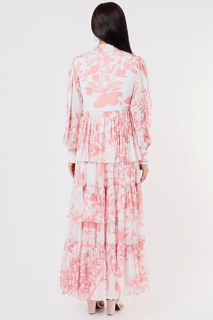 White & Pink Chiffon Floral Vacation Dress by Koai at Pernia's Pop Up Shop