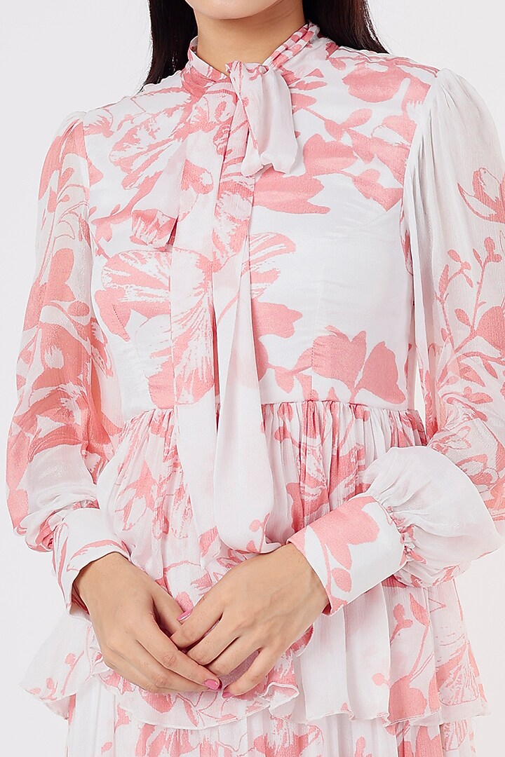 White & Pink Chiffon Floral Vacation Dress by Koai at Pernia's Pop Up Shop
